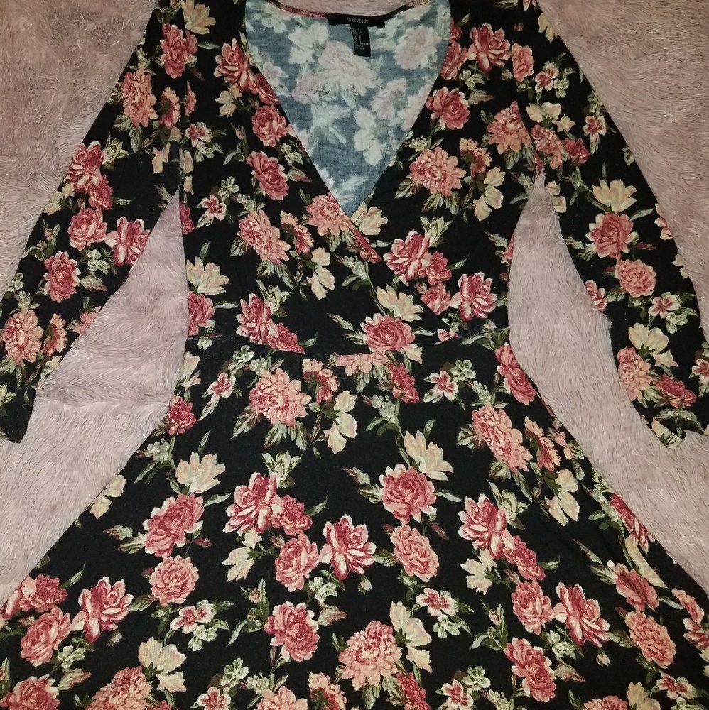 Floral Fit and Flare Wrap Front Dress